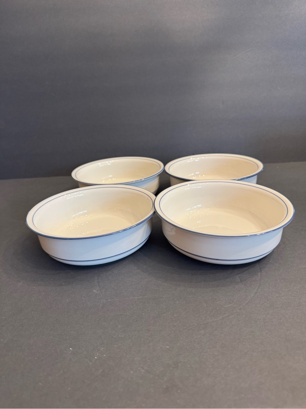 Lot of 4 LENOX Chinastone Blue Pinstripes 6 1/4" Soup/Cereal Bowl Plates